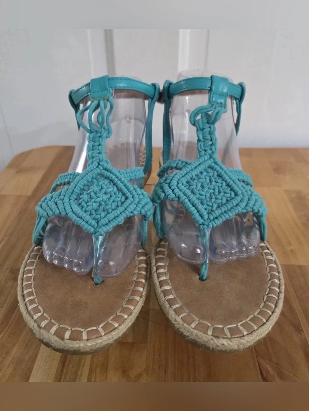 Yoki Teal Braided Macramé Espadrille Sandals